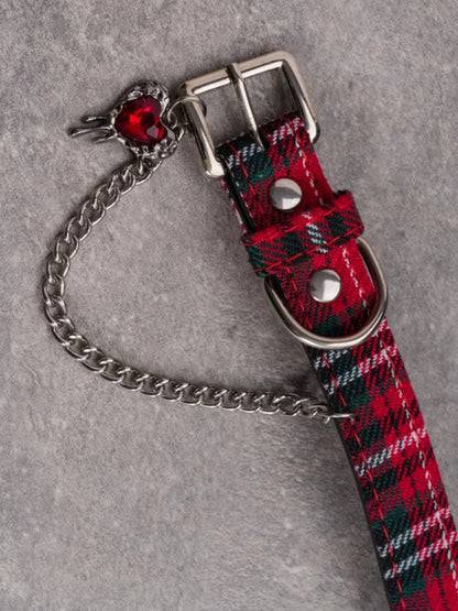Rhinestone RedGreen Pendant Choker Chain Gothic Heart Plaid And