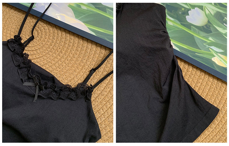 キャミソール アンダーワイヤー サマーカップ トップス 快適 ブラック