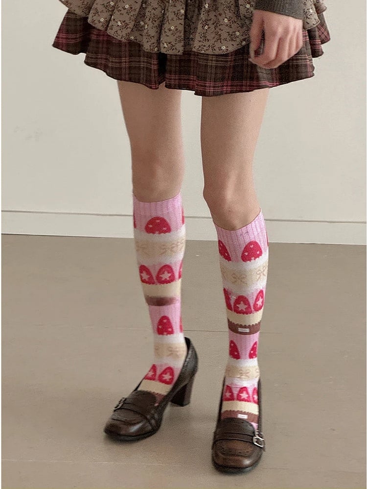 Strawberry Knitted Lolita Sweet Stockings Pattern