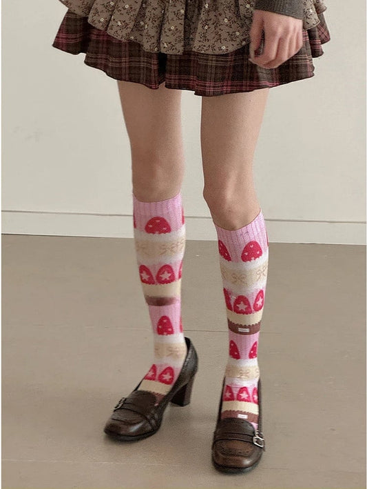 Strawberry Knitted Lolita Sweet Stockings Pattern