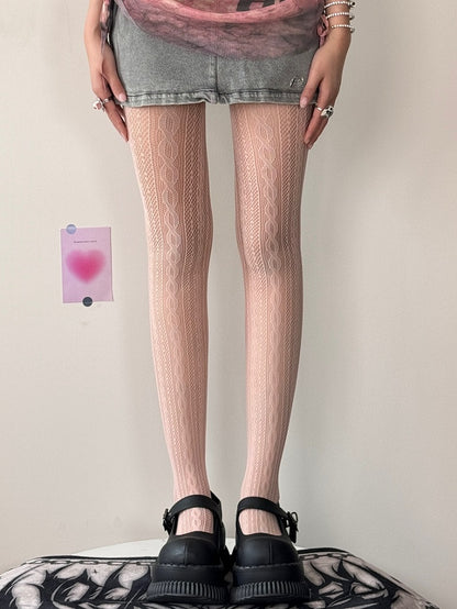 中空パープル/ブラウン/ピンクのY2Kタイツ