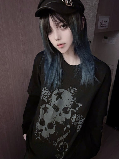 Print with Skeleton White Cross Two-Pieces Top Faux and Black