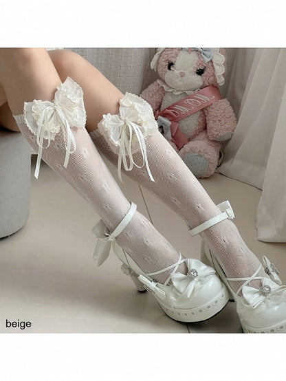 Three-Color Sheer Lolita Calf Socks with Ruffle Accents - The Private Collection of Xiaowanzi