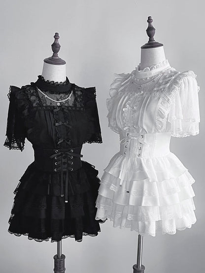 Trim Kei Lace Jirai Skirt Tiered Black Design with