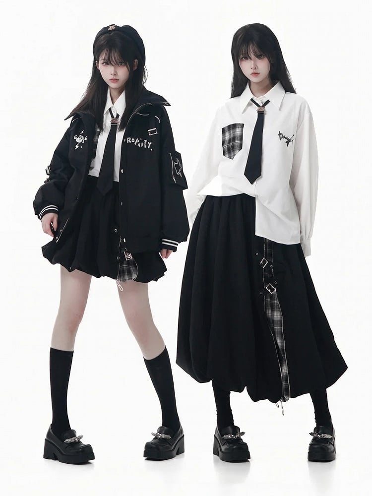 Padded Black Jacket Detail with Banded and Collar Buckle Embroidered