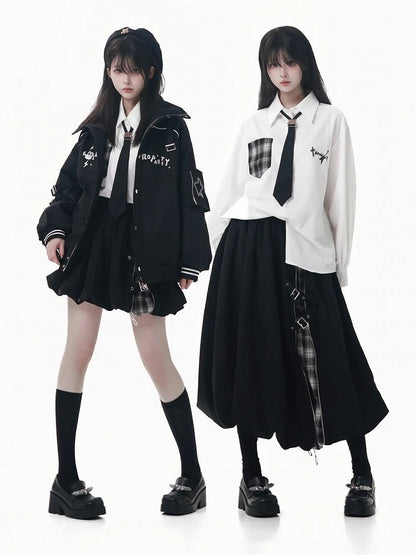 Padded Black Jacket Detail with Banded and Collar Buckle Embroidered