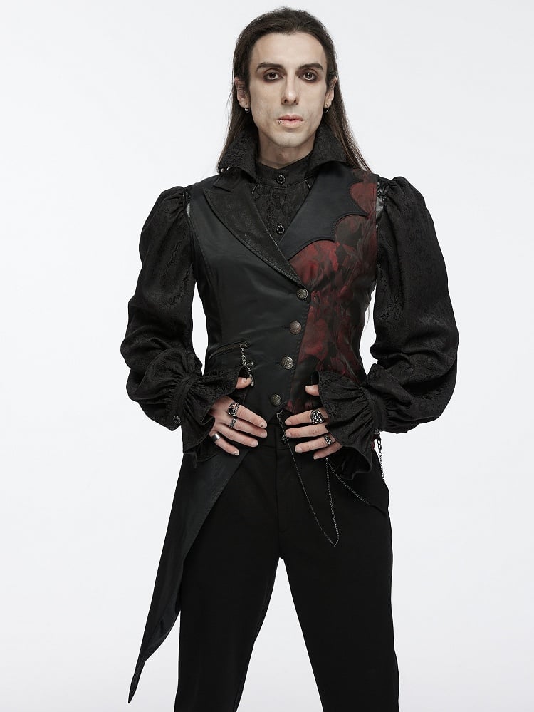Asymmetrical Gothic Design Black Vest Men's