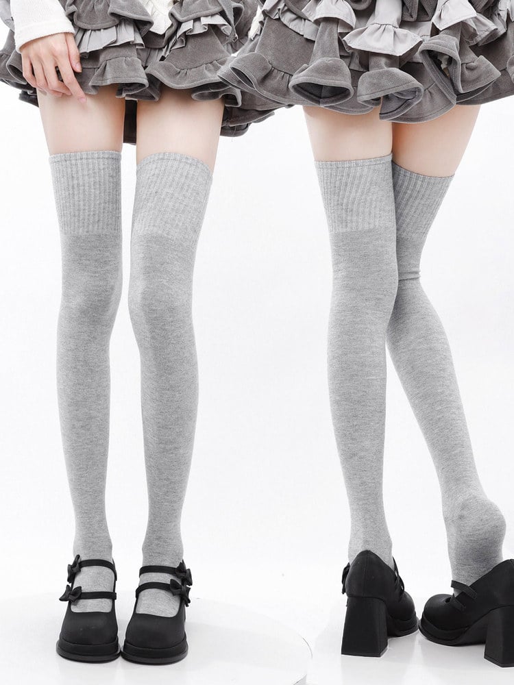 Ribbed / Black Gray Stockings White