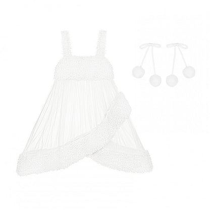 Neckline Hemline White Overdress Tulle with Fleece Sheer and