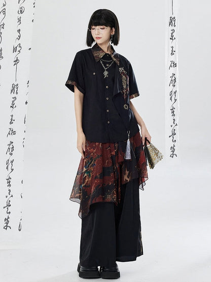 Embroidered Dragon Short Sleeve Shirt - Qing Tang Original