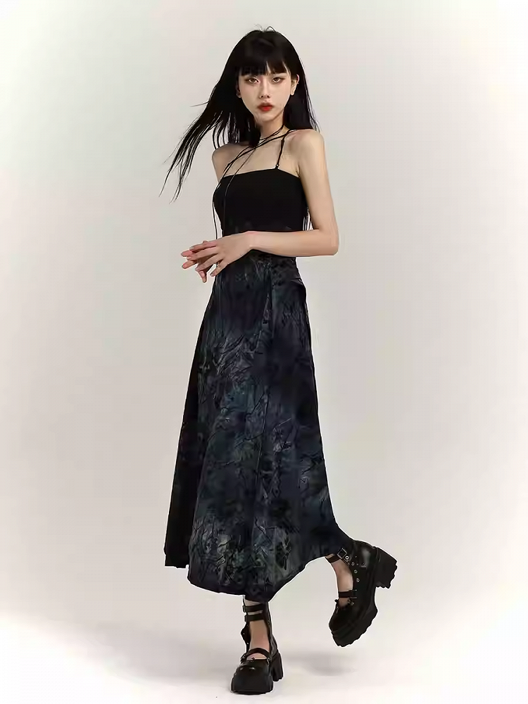 Black Tie-Dye Slim-fitting Cami Dress