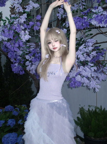 Lavendelfarbenes Balletcore-Top mit schmaler Passform und ohne Träger