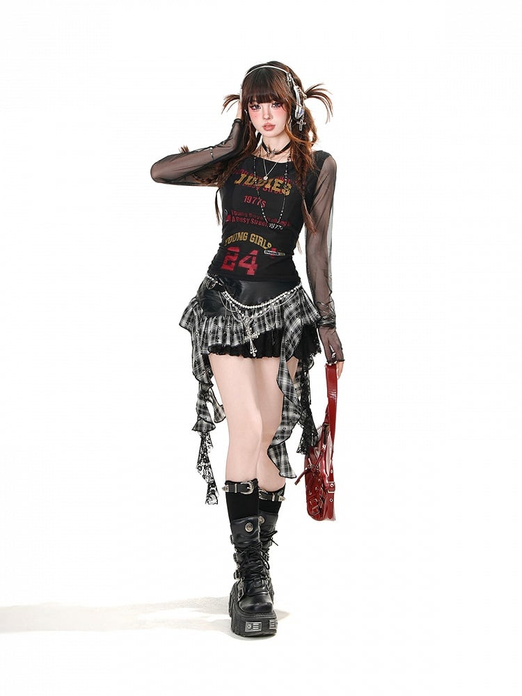 Black/White Number Glamorous Top with Mesh Overtop