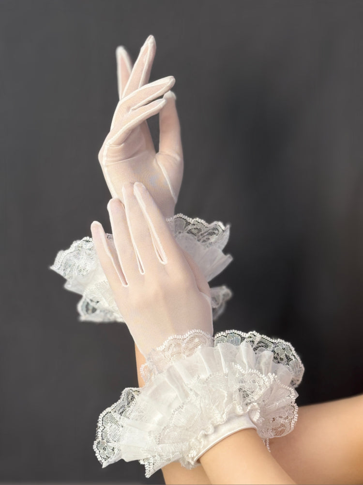 Sheer 23CM/26CM Cuffs Layered Gloves White Lace