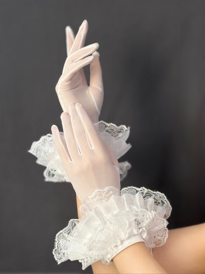 Sheer 23CM/26CM Cuffs Layered Gloves White Lace