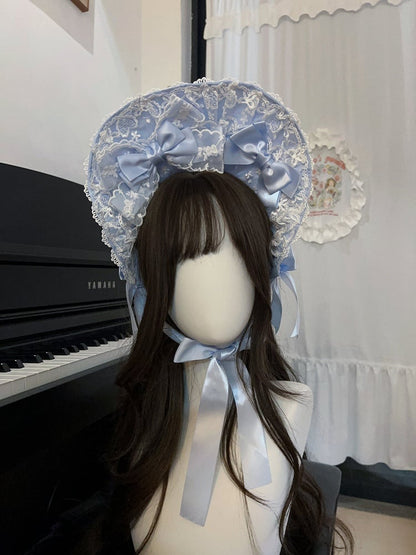 Pink Bonnet Lolita Sweet Lace Blue/White Bow