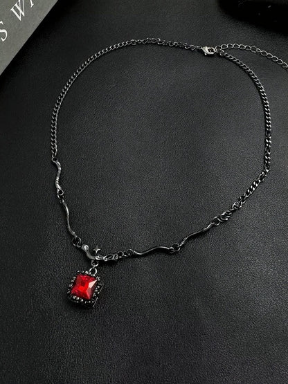 Ebony Chain Necklace with Ruby Crystal Pendant - YSHXS