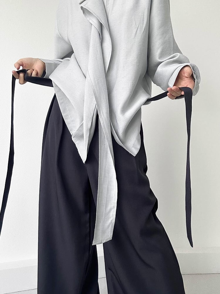 with Ties Long Gray Ouji Unisex Pants Side Wide-Leg Lolita Loose