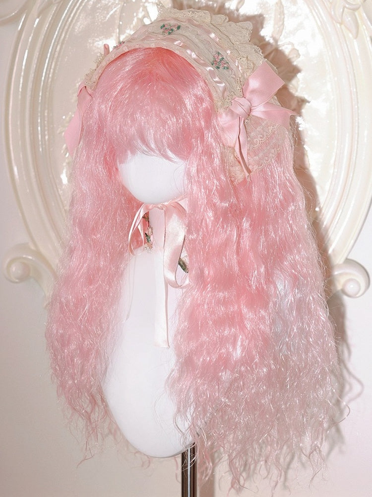 70 cm lange gewellte Perücke mit Pony, Pink/Rot