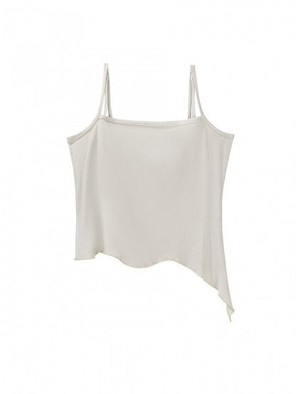 White Sleeveless Asymmetrical Hem Top - Unknown Star