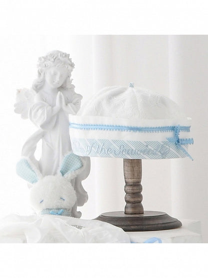 Blue & White Sailor Hat with Bow and Letter Details