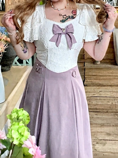Sweet Purple Long Dress with Bowknot and Heart Accents - Hard Candy
