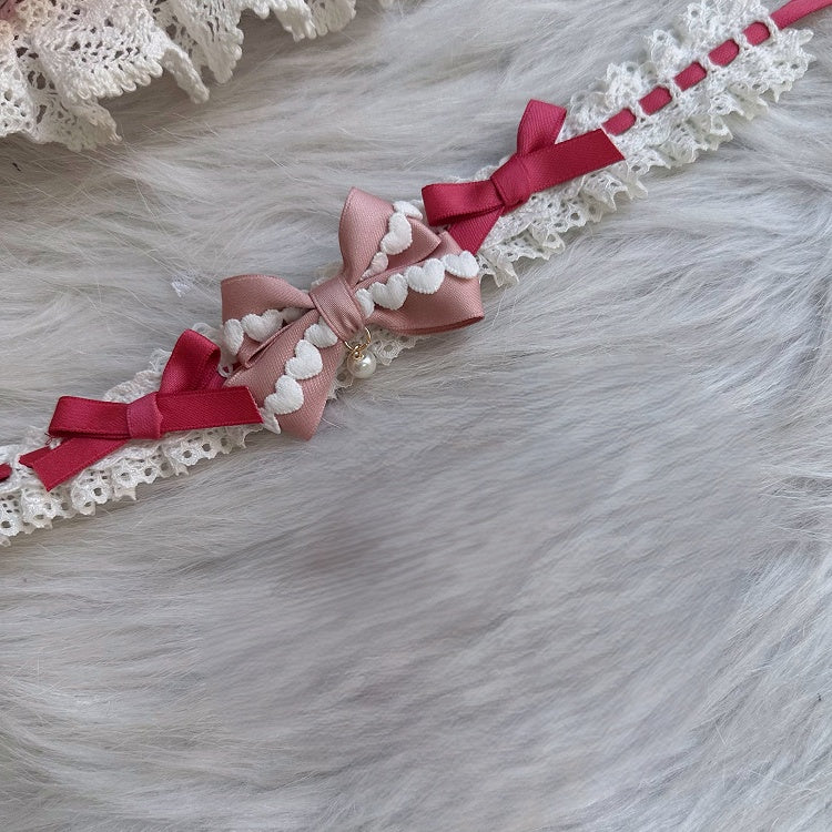Lolita Sweet Ribbon Choker Bow Lace Pink
