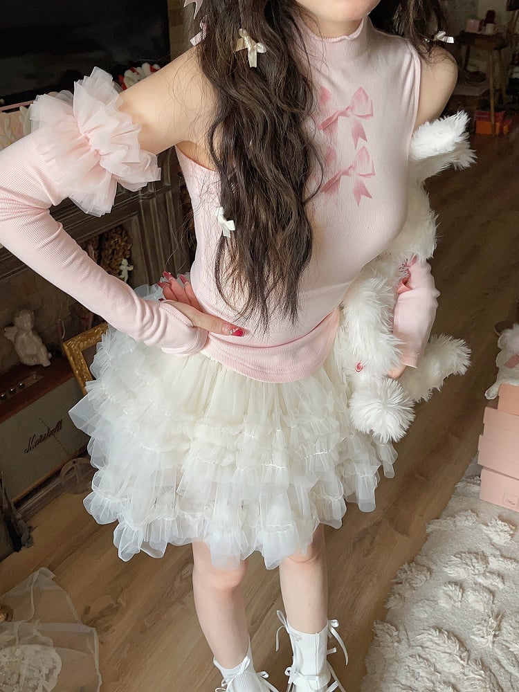 Mit Rock Tiered Mini Tüll Shorts Futter Weiß Puffy