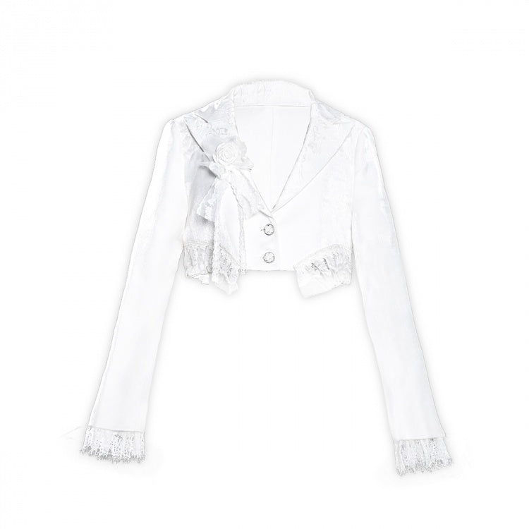 裾と袖口に白いフェアリーレースのトリム