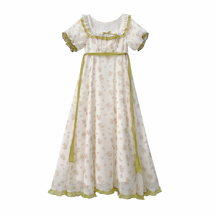 Stück Empire Taille Grün Taillengürtel Elegante Klassische Lolita One mit Blumenkleid