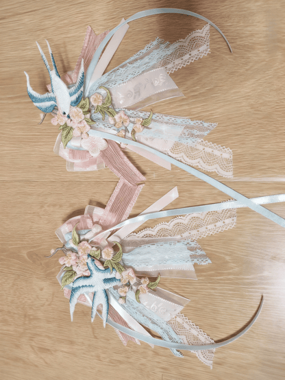 Lolita Flower Pink Blue Embroidered Hairclip Bowknot