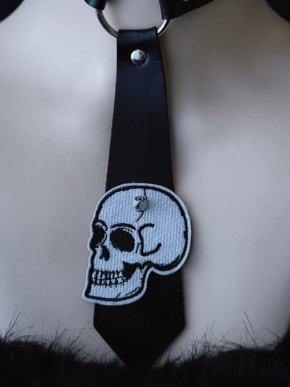 Applique Black Choker Studs PU Tie Skeleton Decorated Gothic