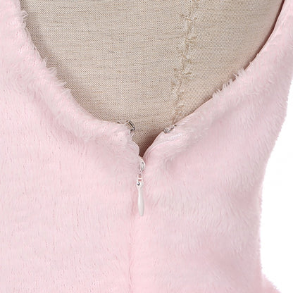 Pink Bunny Ears Hooded Plush Overalls Sweet Lolita Dress