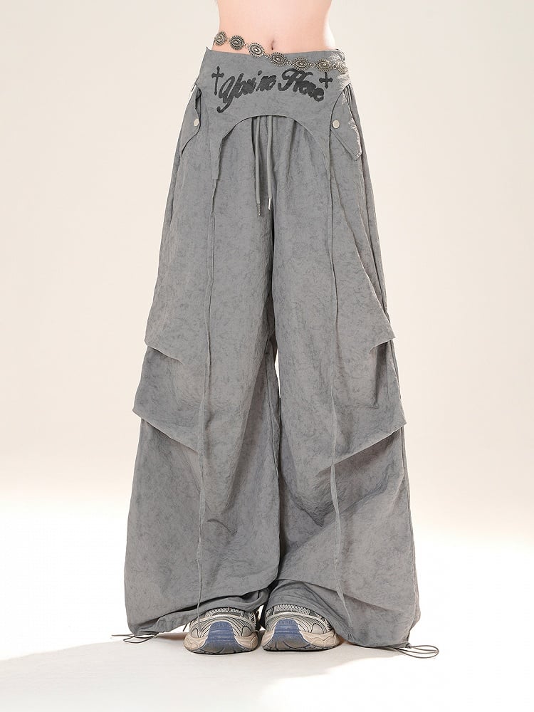 アクセサリー ピンク/グレー ドローストリング ワイドレッグパンツ ウエスト付き
