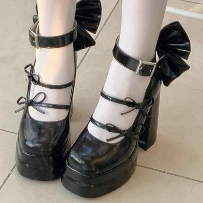Lolita Bow Block-Heel Mary Jane Platform Shoes – Japanese Soft Girl Style