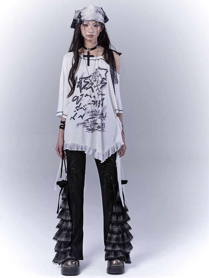 Black Lace-Up Plaid Cuff Slim Pants - WSW No Body