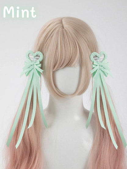 Multi-Color Bow Clip Hair Heart Pairs