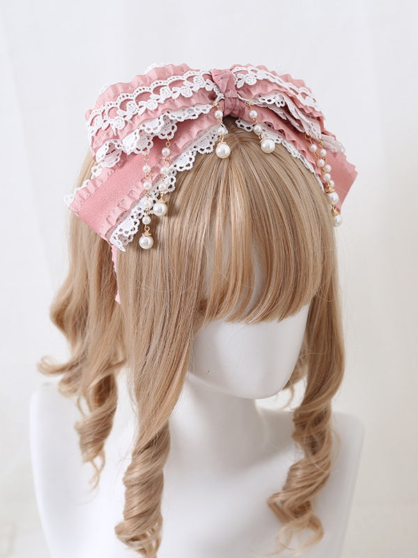 Charms Lolita Bead KC Pink Multi-Layer Lace and White With Gorgeous Bowknot