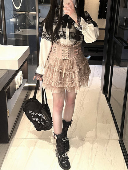 | Tiered Jirai 5 Lace-Up High Skirt Heart Colors Buckles Waist Kei Detail Lace