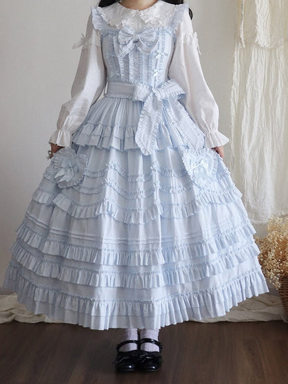 Ruffle Hairband Only / + with Bow Elegant Lolita Dress JSK Belt Multi-Layer Blue Detail