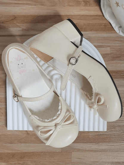 Runde Zehen Lolita geknotete Schleife mit Schuhen Matt Low-Heel Beige