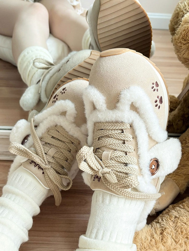 for Lolita with Stitching Dog Khaki Shoes Paw