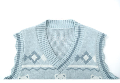 Blue Teddy Bears Pattern Scalloped Edge Trim Vest