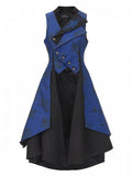 Long Sleeveless Coat and Asymmetrical Ouji Waistcoat Blue Dark Black Lolita