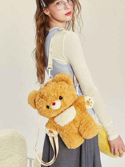 Detachable Straps Bear Plush Yellow Backpack Shoulder Size Middle/Large