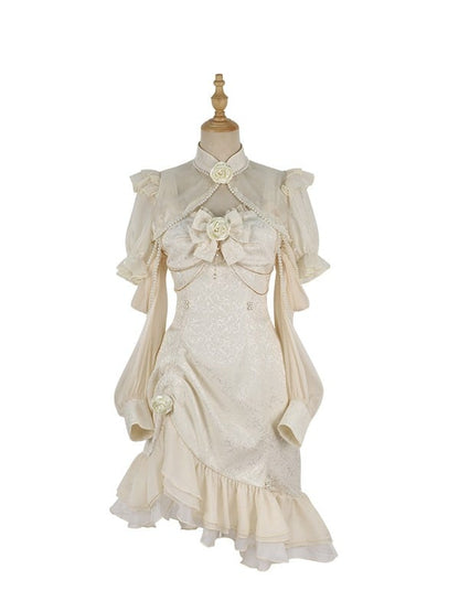 ロリータ マーメイド ローズ ヘムライン フリル ジャカード アイボリー デコレーション ディテール ビーズ JSK