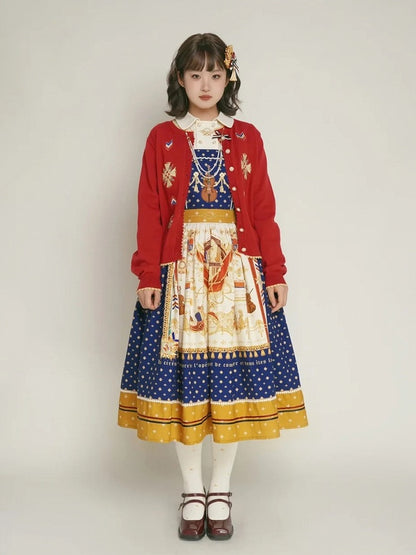 Dark Blue Musical Print Overall Dress with Detachable Straps - Crucis Universal Tailor Company