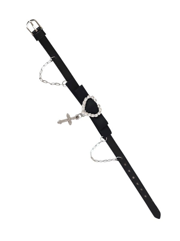 Charm Leather Kei Cross Bracelet 2 with Jirai Options Heart Rhinestone Color