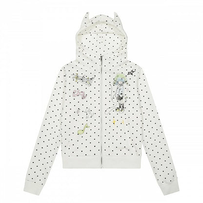 Veste Polka à Imprimé Fille Point Noir Dessin Animé Blanc
