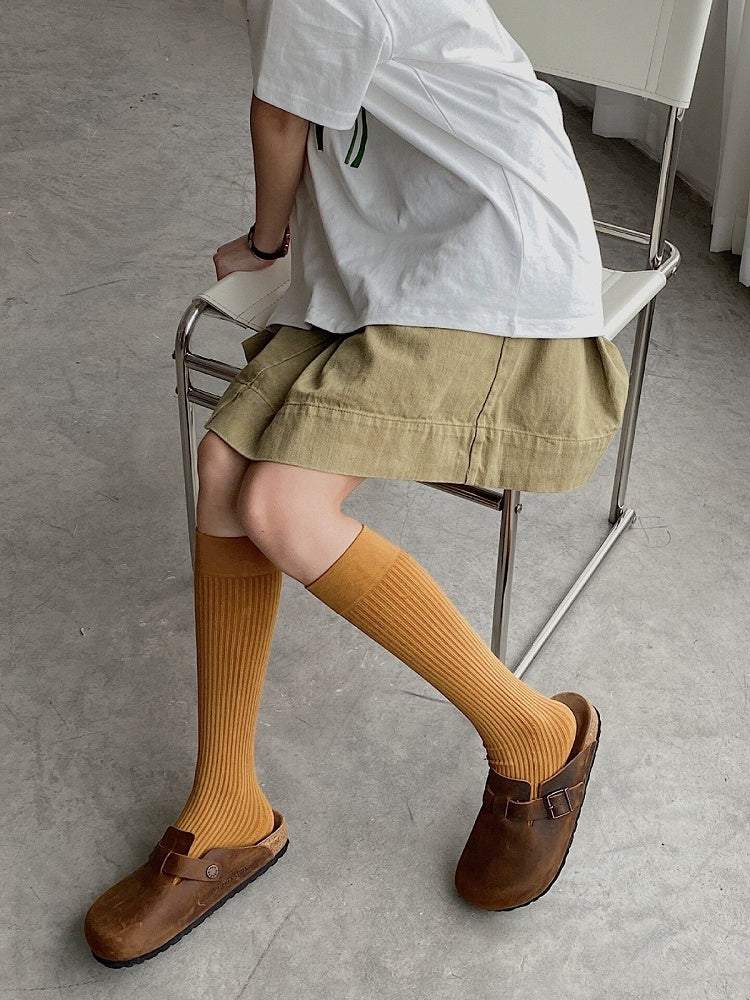 Mid-Calf Vertical Stripe Colors Cotton 8 Socks